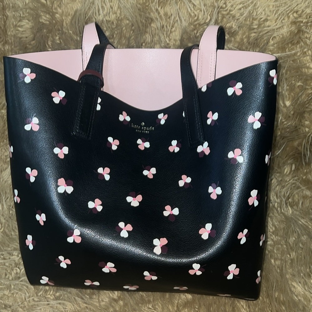 Kate Spade ♠️ Floral Pup Reversible Leather Tote - Picture 5 of 16